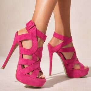 NIB Y2K Barbiecore Pink Platform Heels Strappy Stiletto Party Sandals Sz 5.5